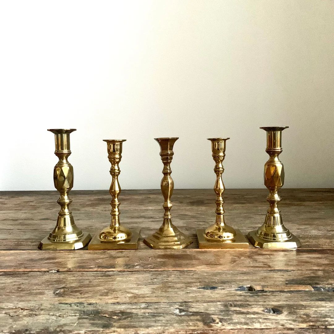 Lot of Brass Candlesticks Variety of 5 Brass Candle Holders. - Etsy | Etsy (US)