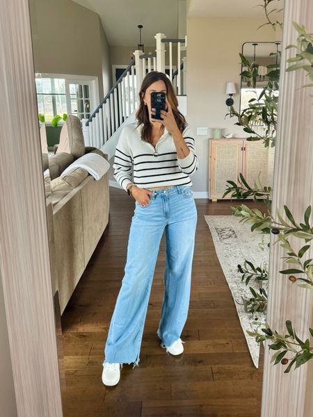 American Eagle wide leg pants. I’m wearing a four. Size down. They stretch out throughout the day. Come in three lengths. 

#LTKstyletip #LTKfindsunder100
