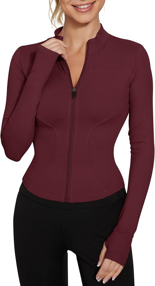 LUYAA Women's Workout Jacket Lightweight Zip Up Yoga Jacket Cropped Athletic Slim Fit Tops | Amazon (US)