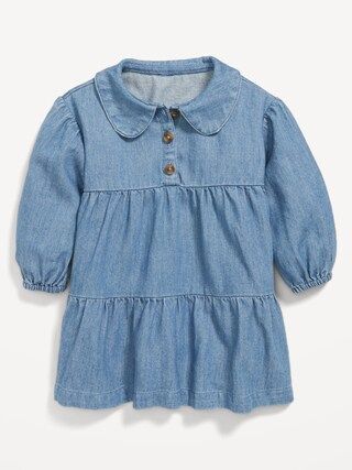 Long-Sleeve Button-Front Chambray Tiered Dress for Baby | Old Navy (US)