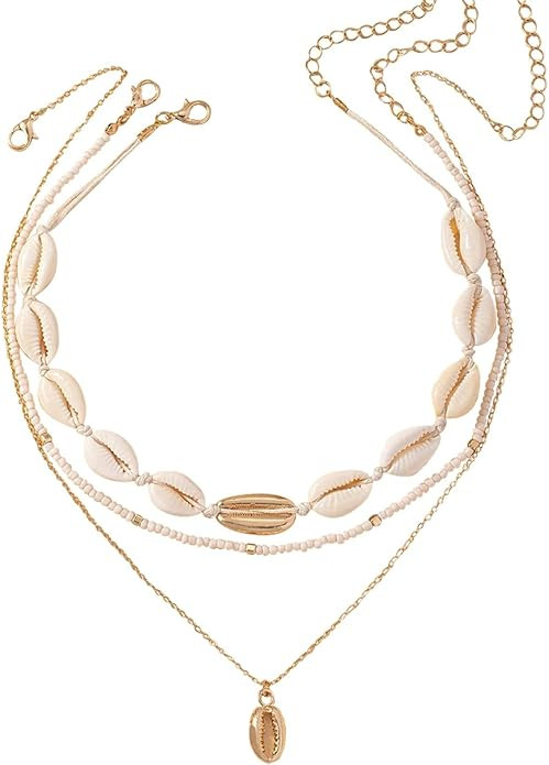 YANCHUN Shell Necklace Beach Jewelry for Women Sea Shell Necklace Layered Gold Shell Charm Neckla... | Amazon (US)