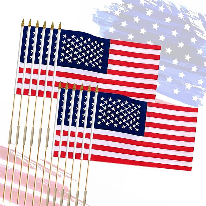 12 Pack 12x18 Inch Handheld American Flags on Stick - Patriotic American Flags for Outside, USA S... | Amazon (US)