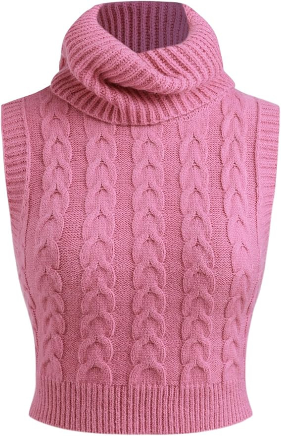 CIDER Women’s Sleeveless Sweater Tops Turtle Necks Cable Knit Croped Vest Tank Top | Amazon (US)