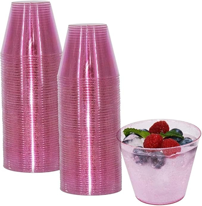 Amazon.com: Homy Feel 9 Oz Pink Glitter Plastic Cups 100PCS,Disposable Cocktail Cups,Plastic Wine... | Amazon (US)