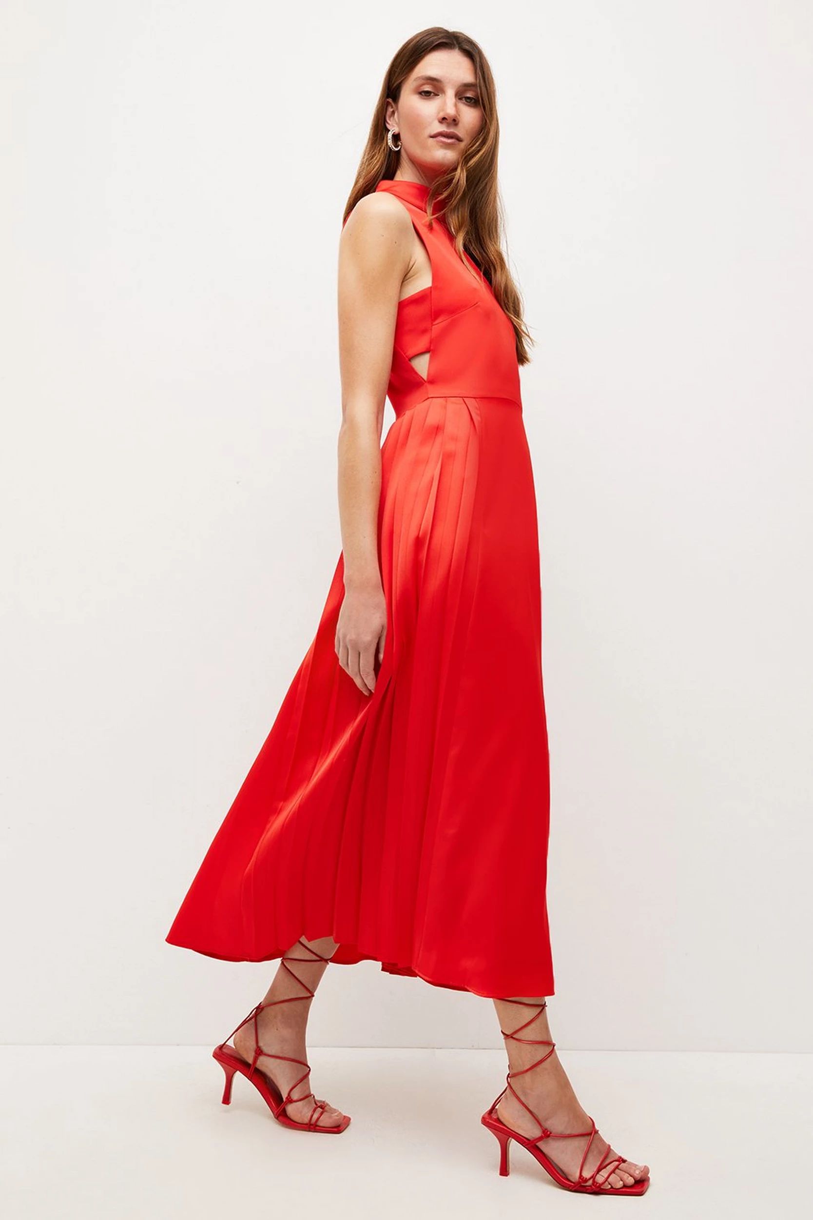 Soft Tailored Pleated Panel Midaxi Dress | Karen Millen UK + IE + DE + NL