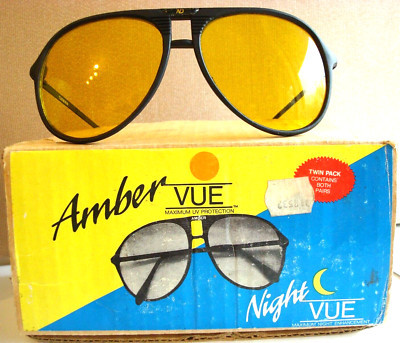 Vintage Amber Vue/ Yellow Lens Night AVIATOR "Sports" Glasses. Original Box! | eBay US