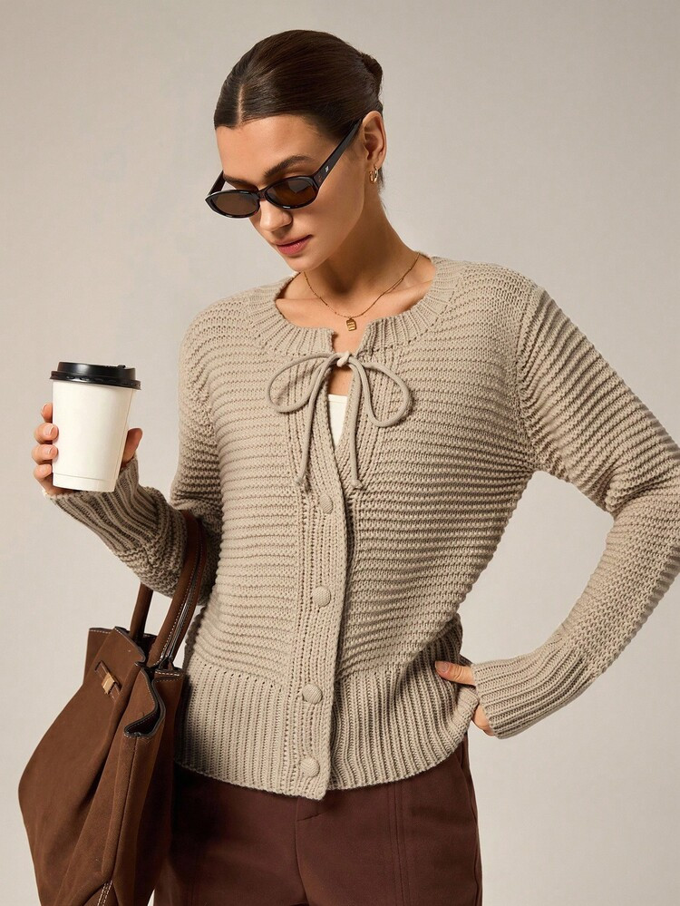 Hanevo Cárdigan Casual De Mujer Con Diseño Elegante, Efecto Estilizador, Adecuado Para Otoño/Invierno | SHEIN