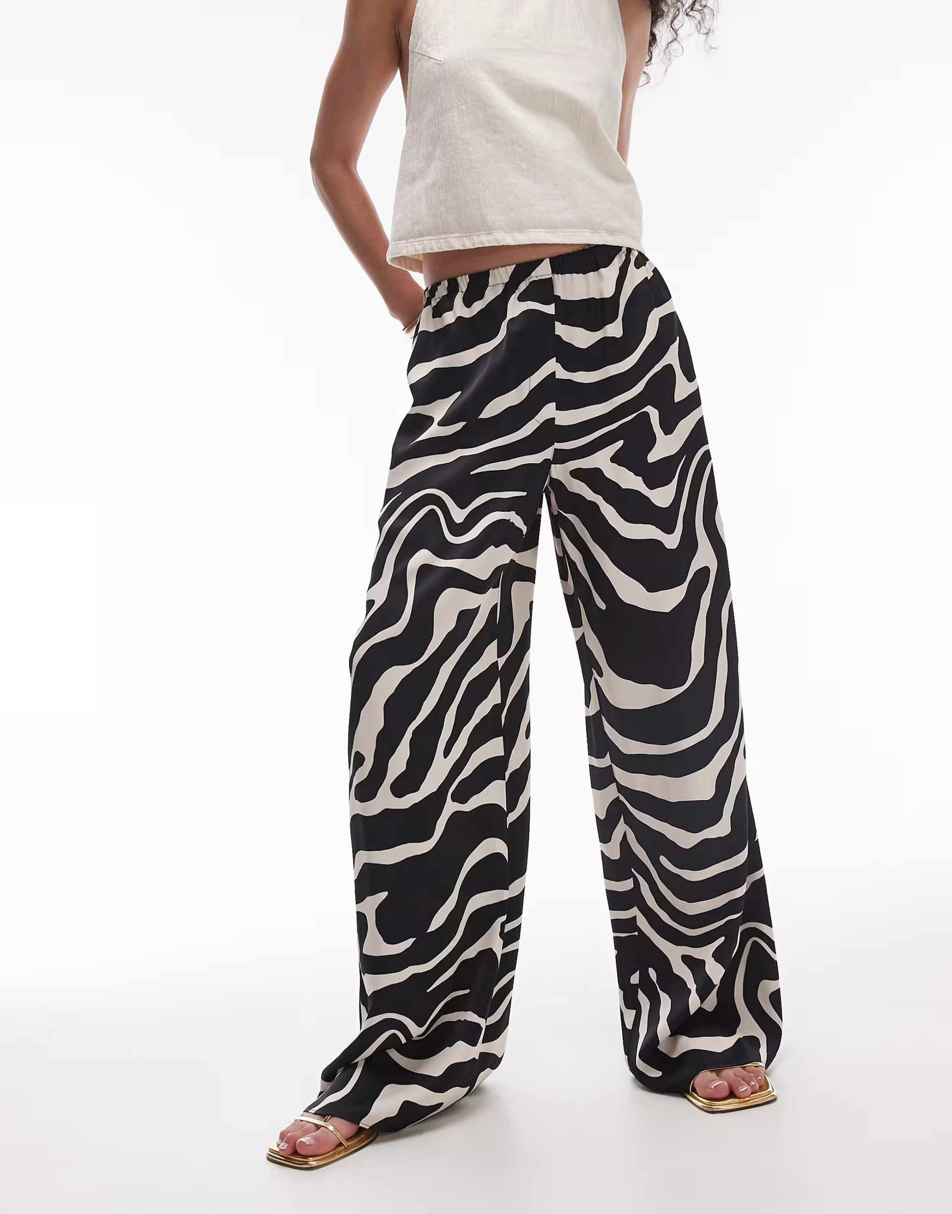 Topshop satin straight leg mono zebra print trouser in mono | ASOS (Global)