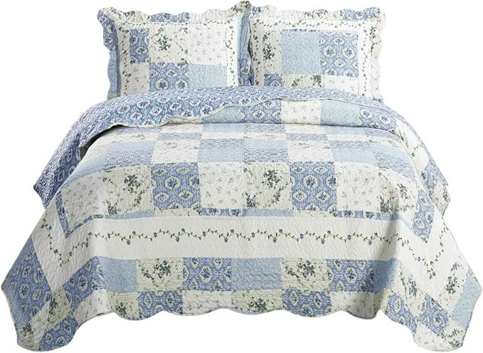 sheetsnthings Brea Full/Queen Size, Over-Sized Quilt 3pc Set 92x96, Luxury Microfiber Printed Cov... | Amazon (US)