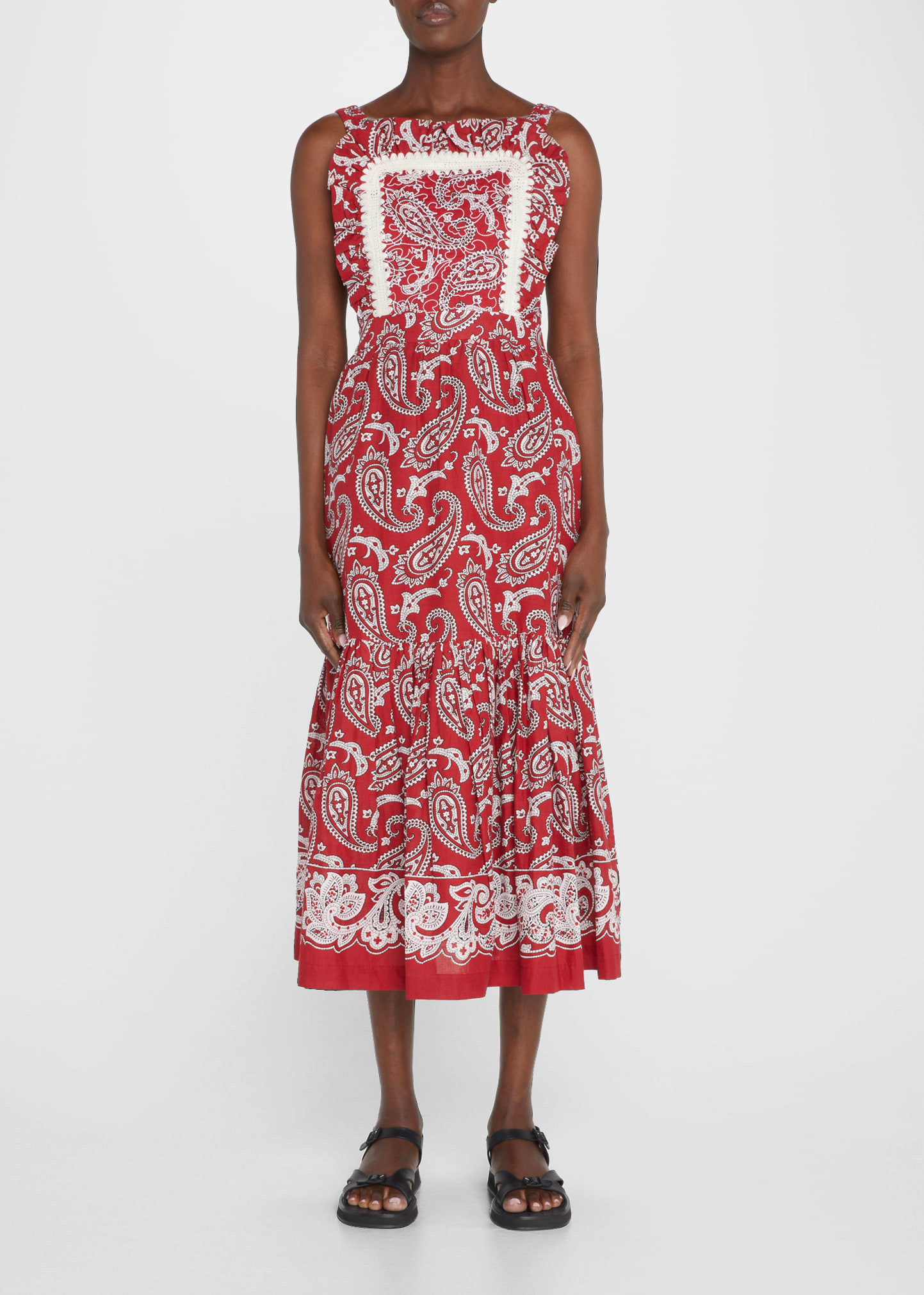 Theodora Paisley Cotton Midi Apron Dress | Bergdorf Goodman