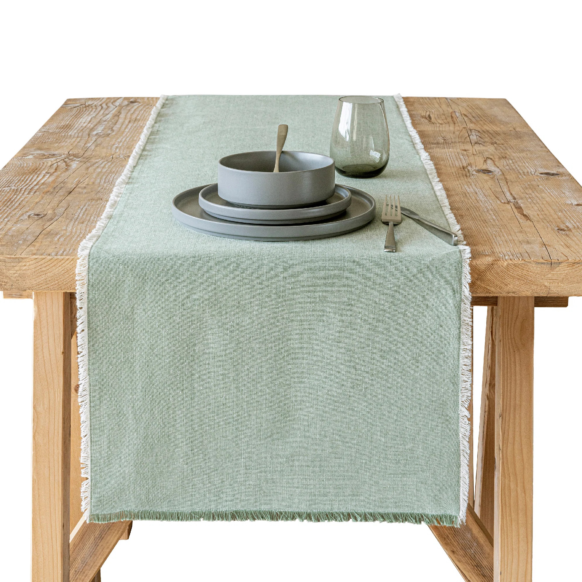 over&back Woven Frayed Chambray Cotton Table Runner -Machine Washable | Wayfair North America