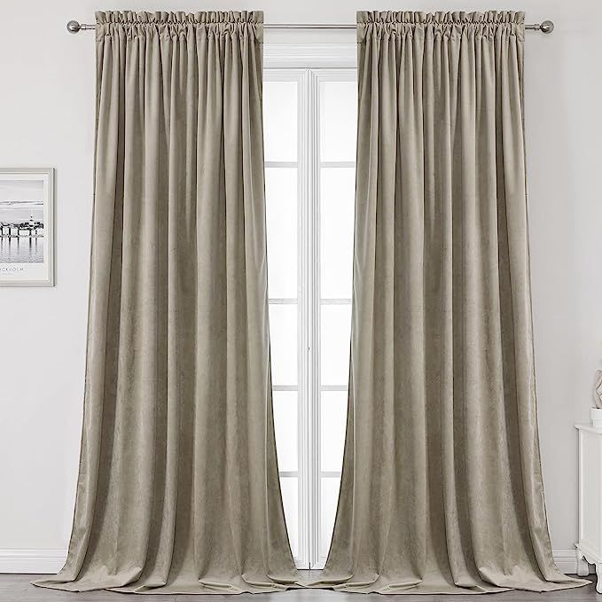 Benedeco Blackout Taupe Velvet Curtains for Bedroom Window, Light Filtering Drapes for Living Roo... | Amazon (US)