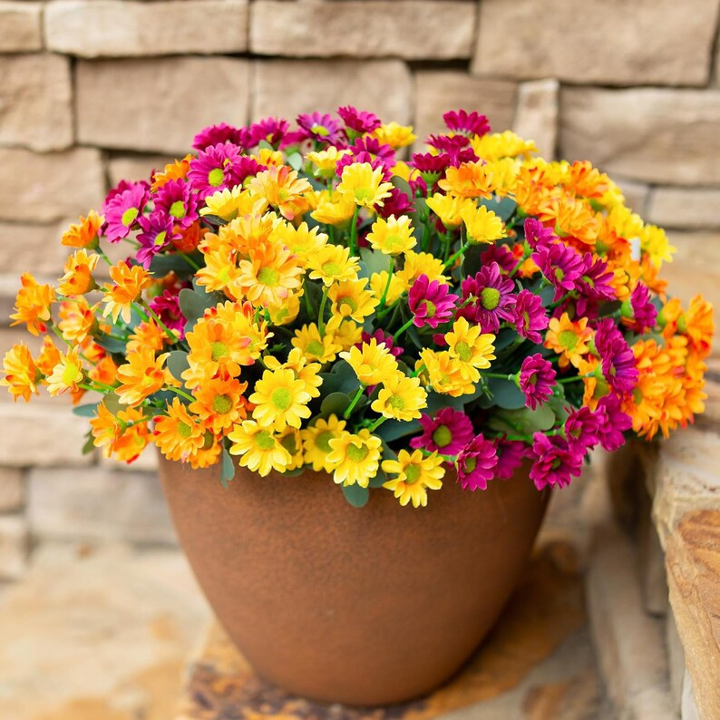 Artificial Fake Mums Flowers Plants for Fall Autumn Outdoor Outside Porch Decor, Faux Chrysanthem... | Etsy (US)