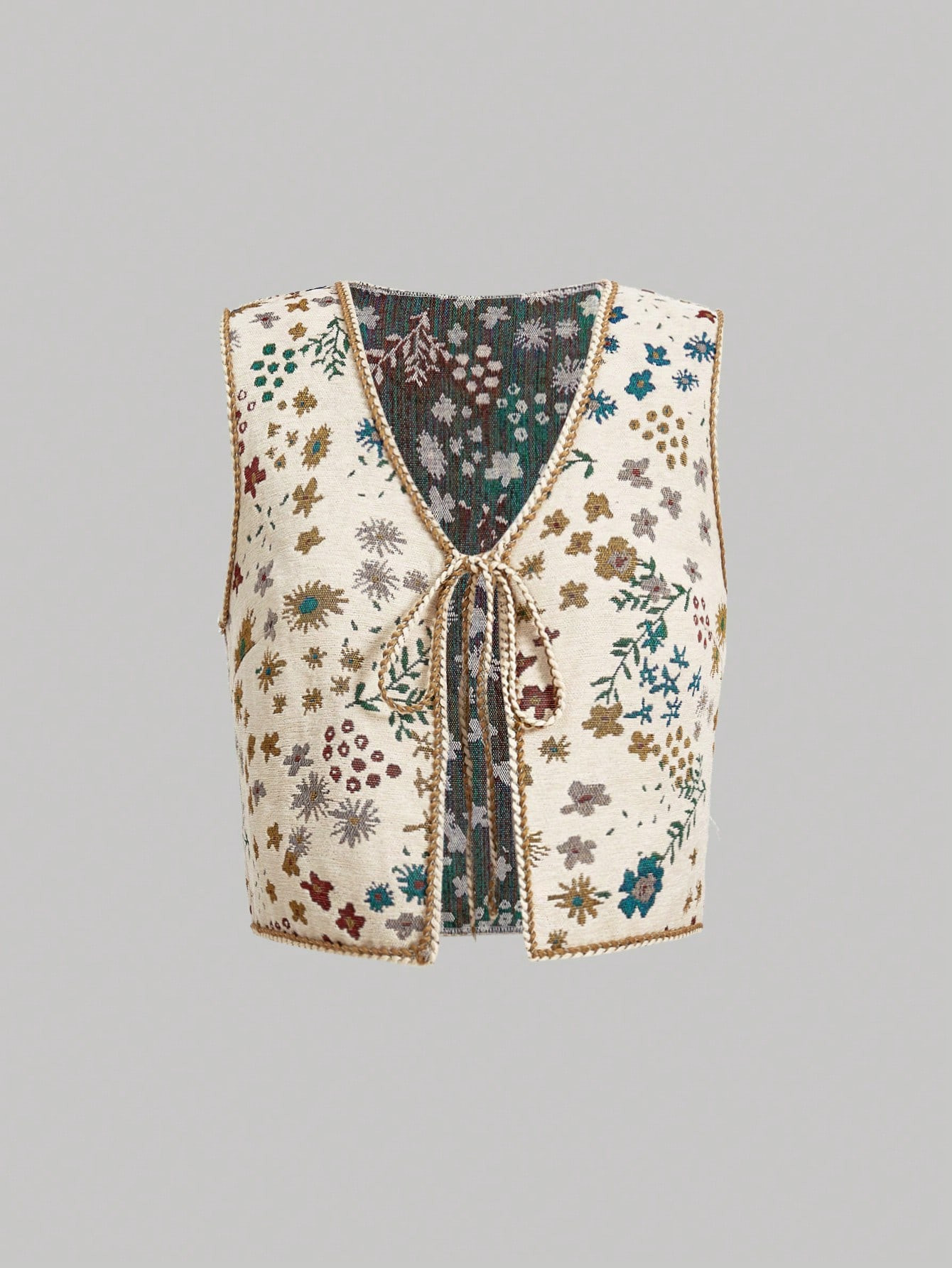 SHEIN MOD Women's Jacquard Belted Vest Boho Jacket | SHEIN