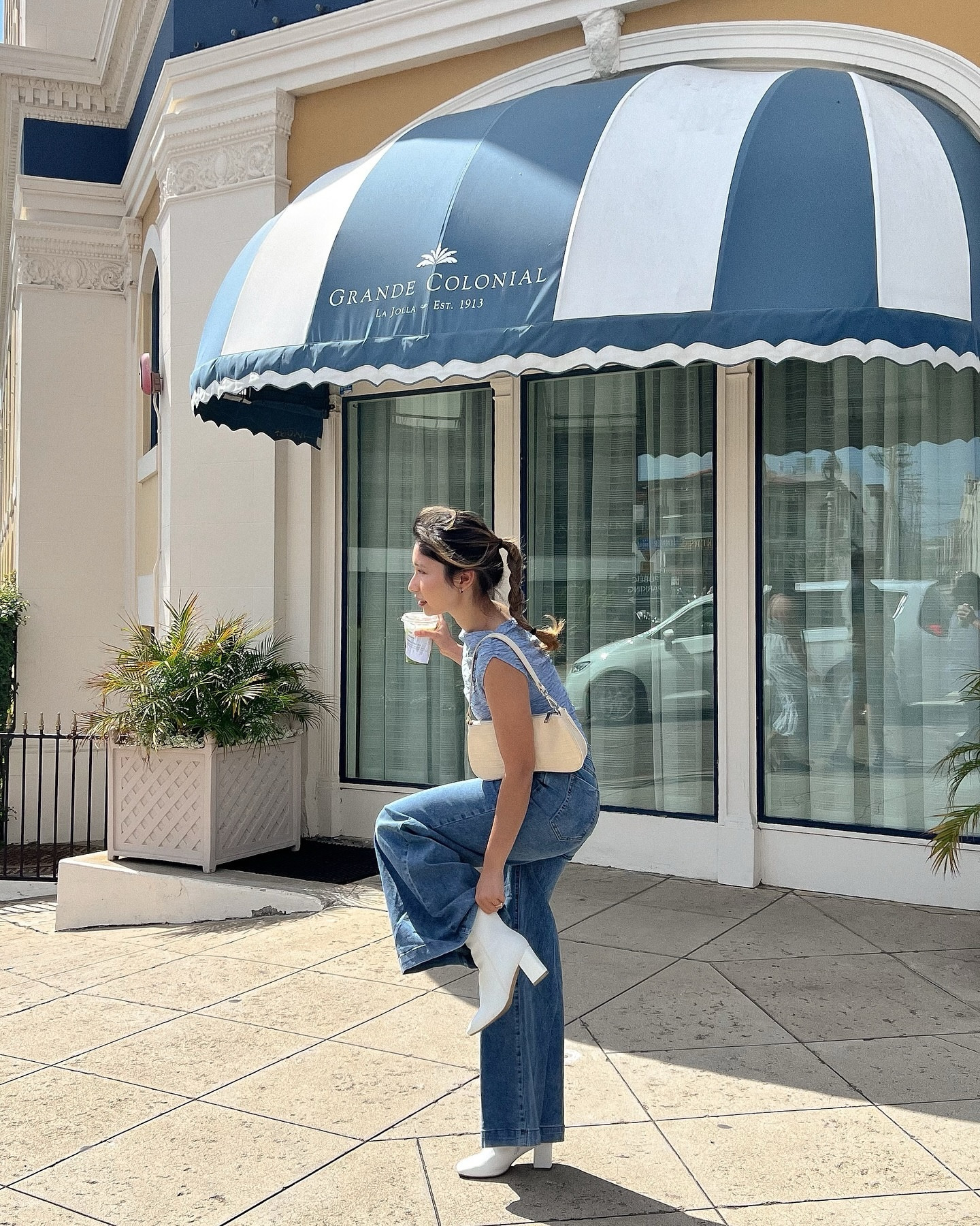 Care for a quick matcha run with me? 🍵🩵✨

Wearing @shopcider off shoulder blue top, and denim flare wide leg jeans. 

#shopcider #summeroutfit #summeroutfitideas #pinterestgirl #summeroutfit #pinterestinspired #summerinspo #summerinspo #pinterestaesthetic #colorfuloutfit #matchalover #chicstyle 
summer outfit ideas, san diego fashion blogger, monochrome blue outfits
