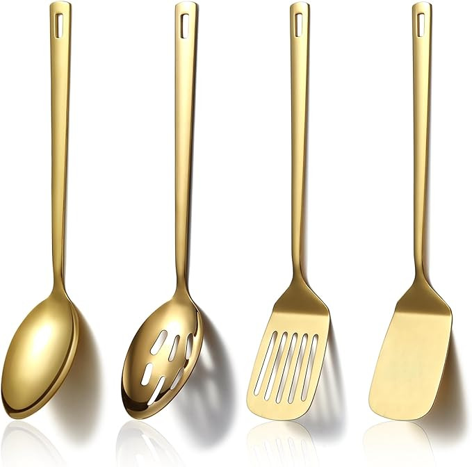 Homquen Gold Kitchen Utensils Set 4pcs, Titanium Gold Plating Stainless Steel Cooking Utensils Se... | Amazon (US)
