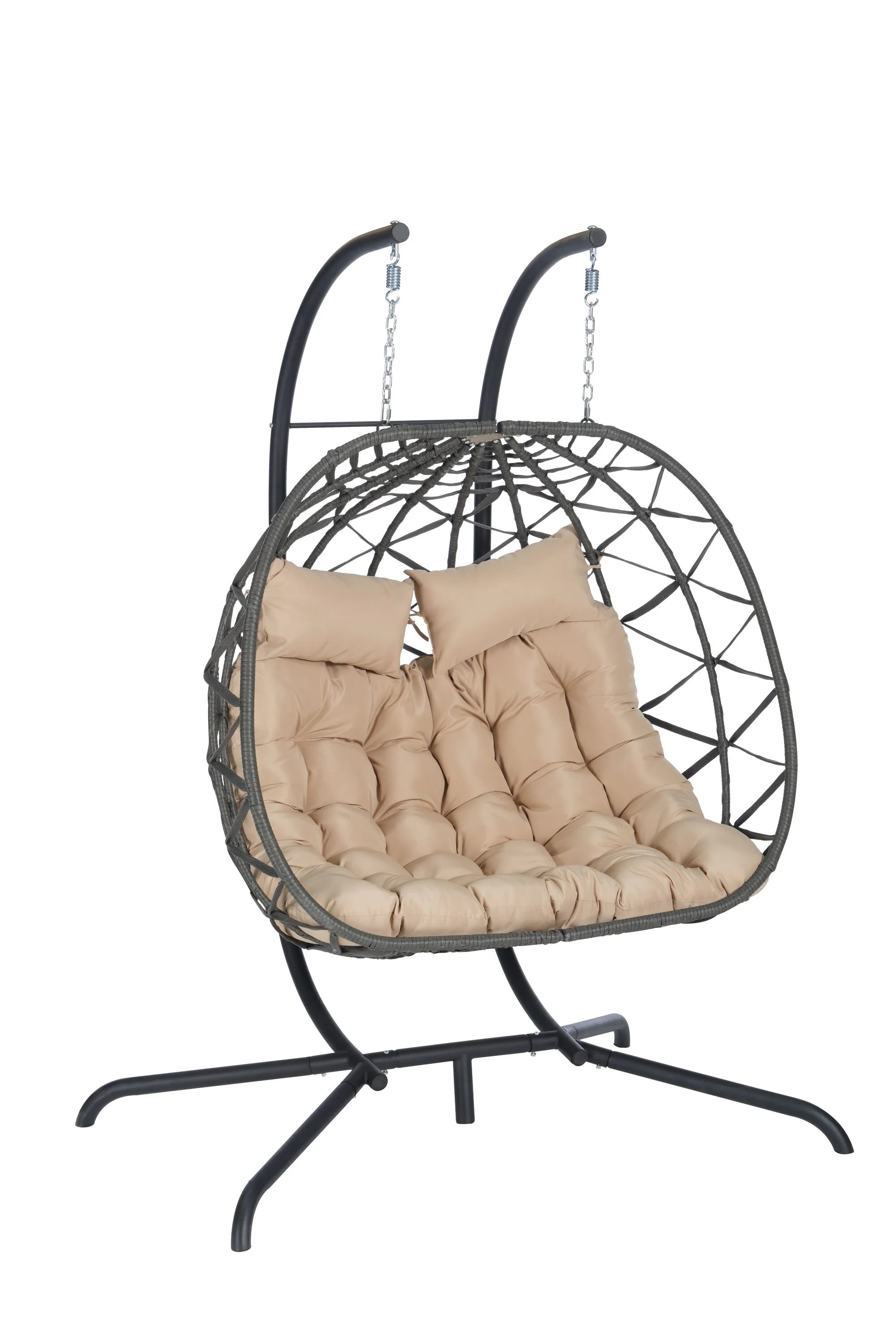 Forclover 2-Person Hanging Chair Patio Swing Egg Chair Rattan Dark Gray Steel Frame Hanging Egg Chair with Brown Cushioned Seat one_size | MONLDS12BE | Lowe's