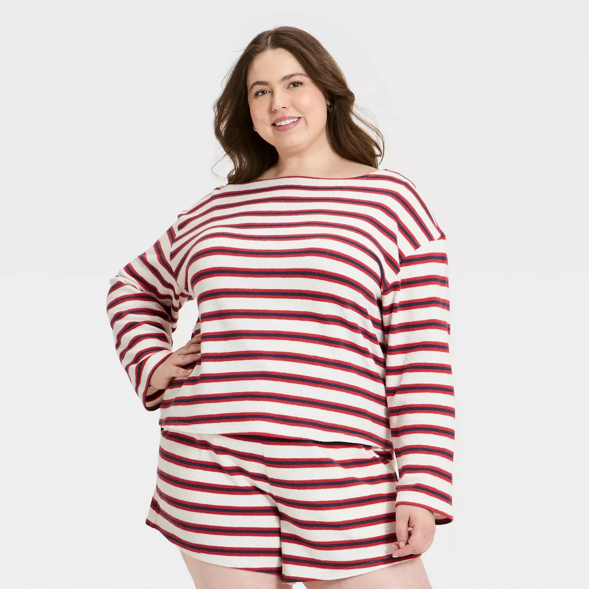 Women's Long Sleeve Boat Neck T-Shirt - Universal Thread™ Cream Striped 1X | Target