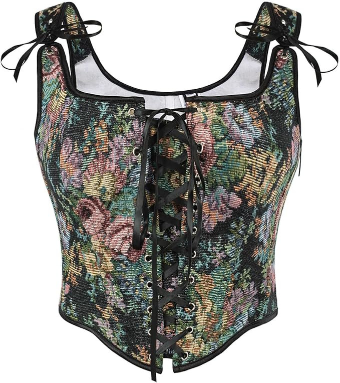 Scarlet Darkness Corset Tops for Women Renaissance Lace Up Floral Overbust Boned Bustier Bodice | Amazon (US)