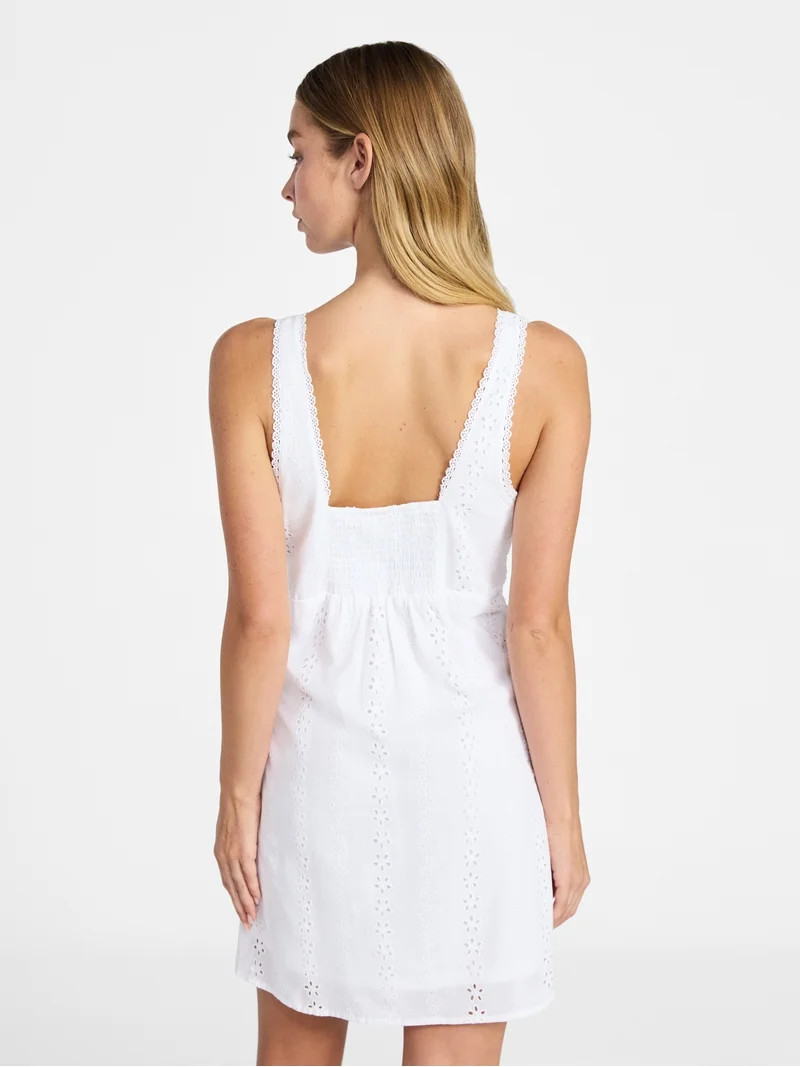 No Boundaries Cotton Lace Trim Plunge Mini Dress, Women's XXS-XXL | Walmart (US)