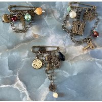 Antique Bronze Handmade Beaded Safety Pin Brooch Unique Fashion Accessory Worn On Sweaters, Purses, Collars, Shawls, Pants | Etsy (US)