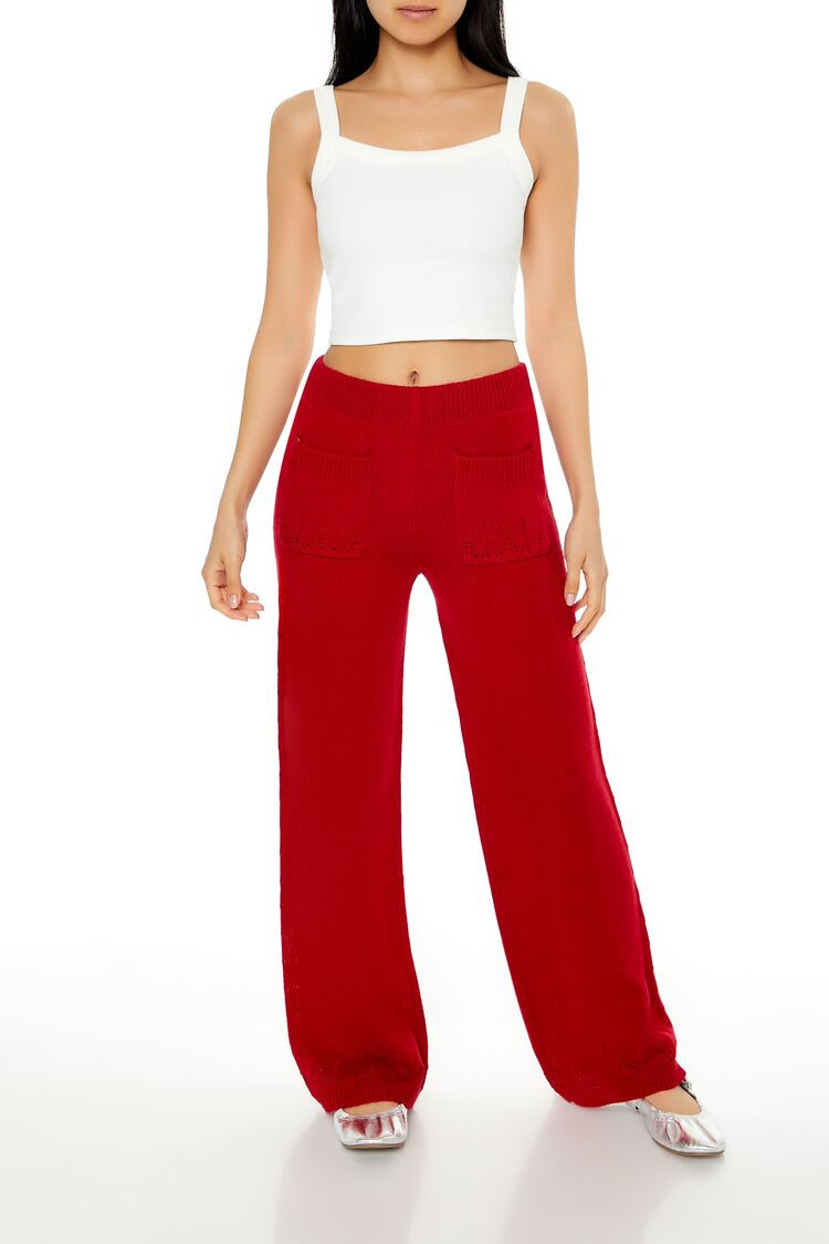 Women's Sweater-Knit Wide-Leg Pants in Red, XS | Forever 21