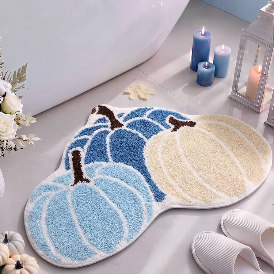 Nuanchu Blue Fall Pumpkin Bathroom Rug Thanksgiving Day Door Mat | Amazon (US)
