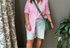 Cool girl style. With the oversized denim shorts and poplin blouse. 

Shorts size 14. I usually go my smaller size at NYDJ. Def got the baggy look with these. So order your smaller size if you want a trimmer for   25% off code APR25
Blouse size XL 

I’ll link some green bag options 

Summer casual outfit long Jean shorts 

#LTKover40 #LTKsalealert #LTKmidsize
