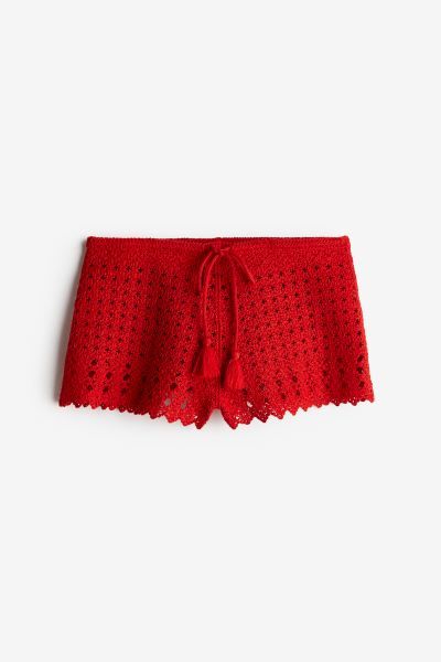 Crochet-look mini shorts - Regular waist - Short - Bright red - Ladies | H&M GB | H&M (UK, MY, IN, SG, PH, TW, HK)