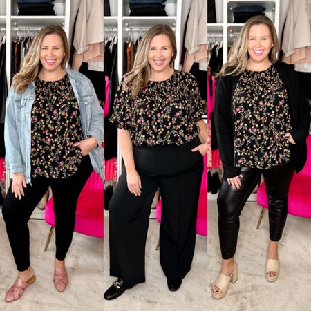 Plus size floral top styled 3 ways! This $18 top is so versatile honestly, and ranges in sizes 0X-5X, and comes in several colors from Walmart! I’m wearing a 2X. The target skinny jeans are great and run true, I’m in the 18. The lane Bryant block heels are incredible and are wide. Vegan leather skinny pants are a fave from Abercrombie! I wear the 34/18 they run true and have stretch! Everything is on major sale currently too! Denim jacket is old Madewell but linked similar! Wide leg pants run small size up!

#LTKunder50 #LTKcurves #LTKworkwear