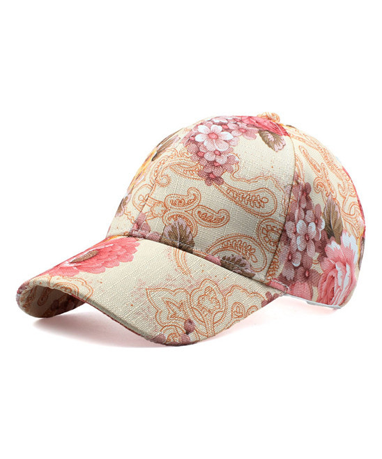 Ella & Elly Women's Baseball Caps Pink - Beige & Pink Floral Baseball Cap | Zulily