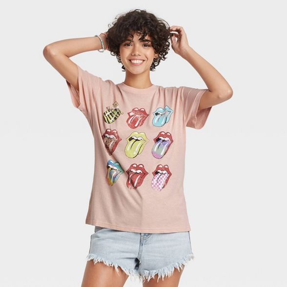 Women's The Rolling Stones Multi Logo Short Sleeve Graphic T-Shirt - Blush | Target