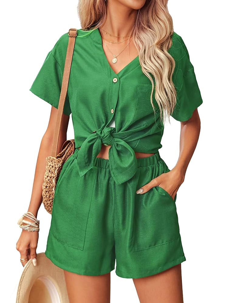 Ekouaer Womens Hawaiian 2 Piece Outfit Short Sleeve Button Down Shirt and Shorts Tracksuit Lounge... | Amazon (US)