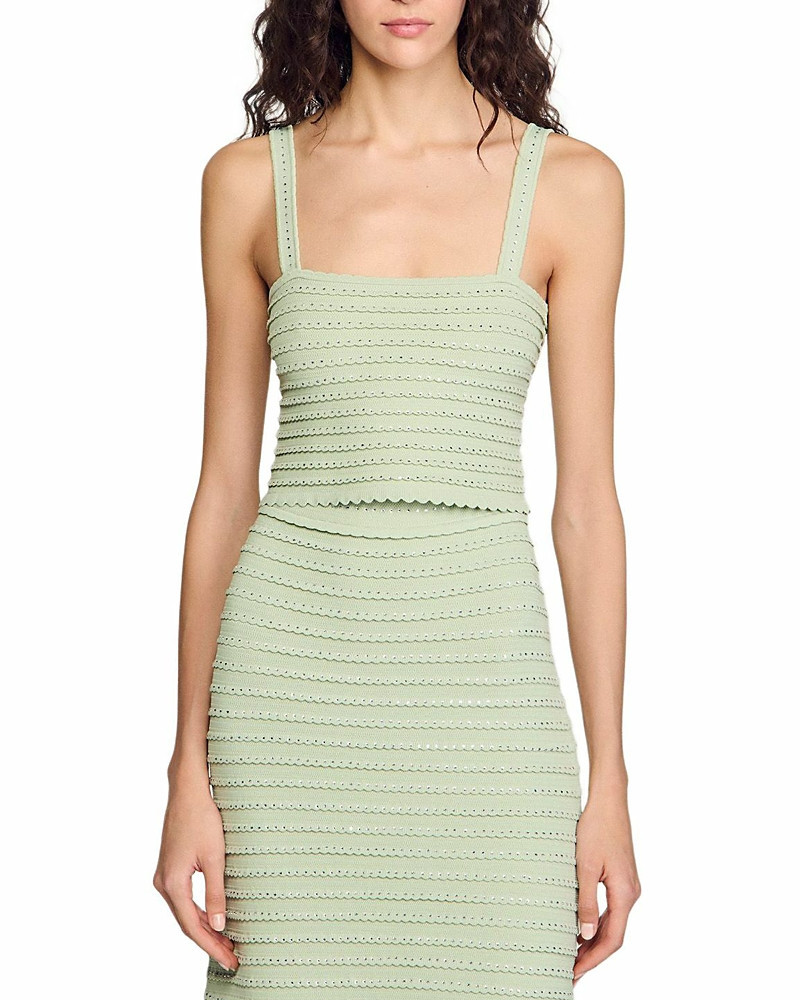 Sandro Rhinestone Trim Knit Crop Top | Bloomingdale's (US)
