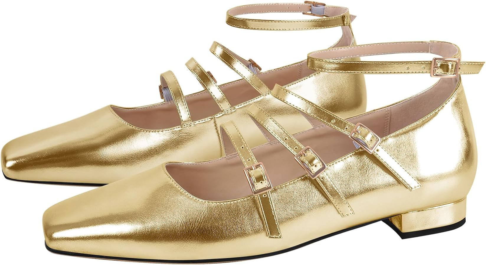 richealnini Mary Jane Shoes Women Low Block Heel Square Toe Flats Patent Leather Pumps Wedding Dr... | Amazon (US)