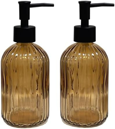 Brown Glass Soap Dispenser Set with Black Pump, 13.5oz Refillable Liquid Hand Dispenser, Vertical... | Amazon (US)