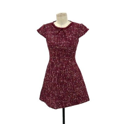 Gal Meets Glam Nell Boucle Dreams Tweed Fit & Flare Dress In Wine/ Pink Size 00 | eBay US