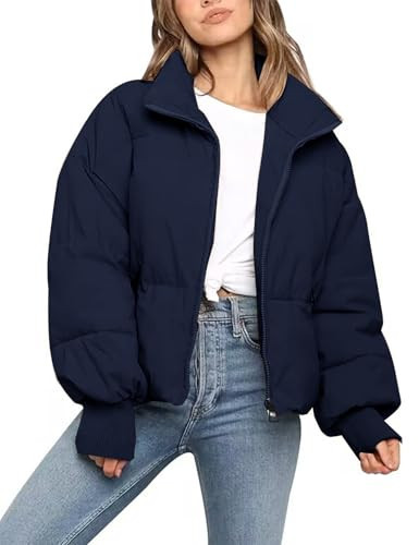 Flygo Winter Cropped Puffer Jacket Coats for Women 2025 Short Warm Quilted Jackets Outerwear with Pockets(Navy-M) | Amazon (US)