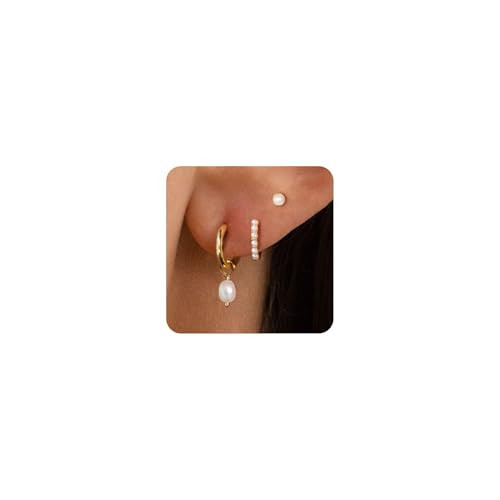 VRIUA Pearl Earrings for Women - 14K Gold Plated Stacks Earring Dainty Pearl Drop Earrings Set Hypoallergenic Earring for Women Trendy Jewelry | Amazon (US)