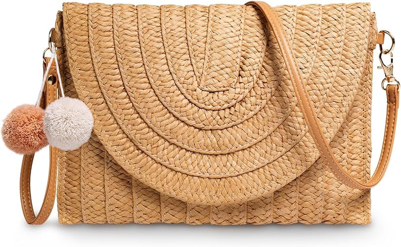 Straw Clutch Purse for Women Woven Rattan Envelope Bag Crossbody Wallet Handbags Shoulder Tote Ba... | Amazon (US)