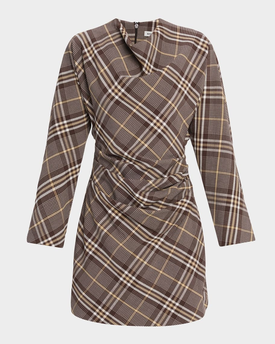 SIMKHAI Harpor Satin Long-Sleeve Mini Dress | Neiman Marcus