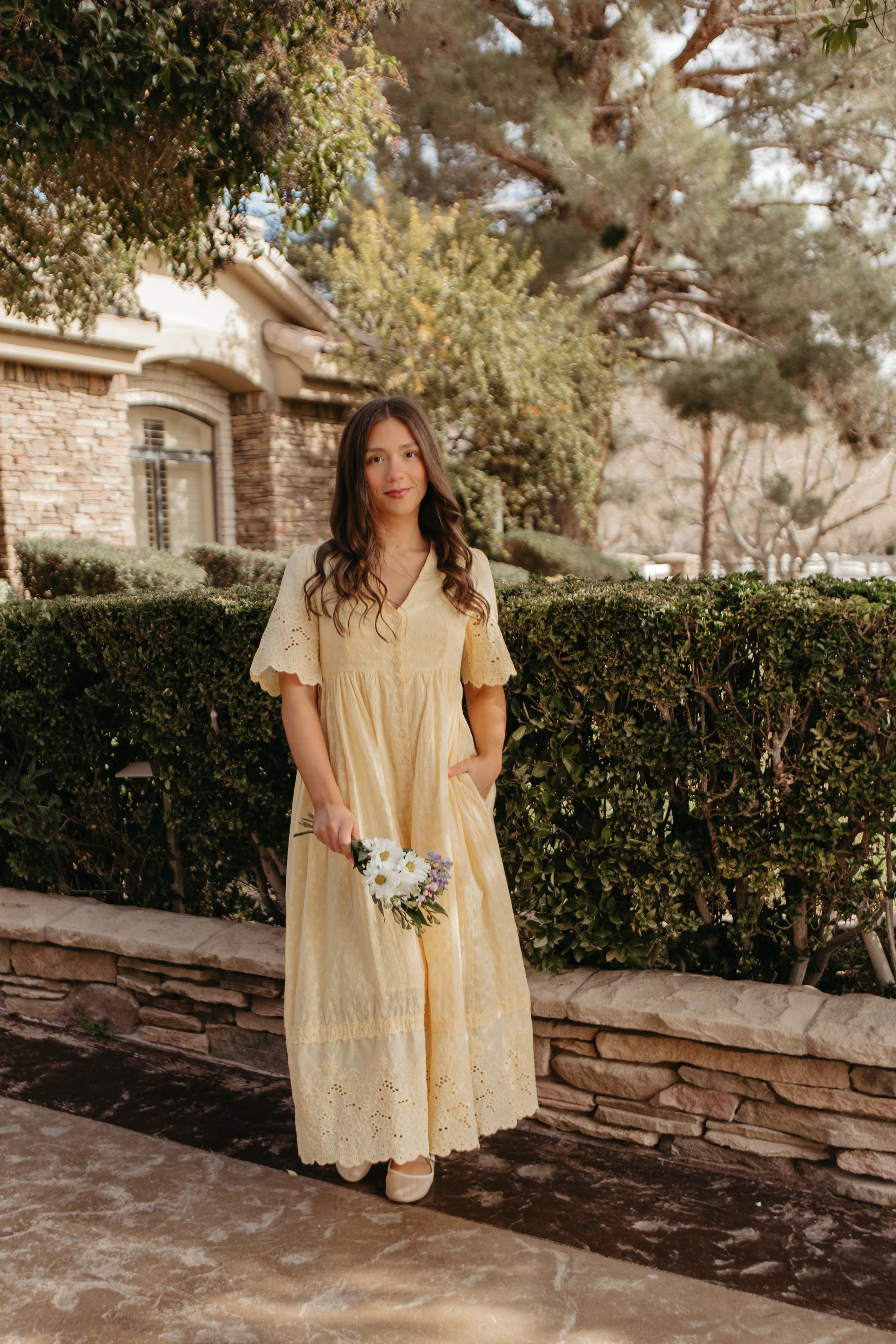 THE LEIYAH EYELET BUTTON DOWN DRESS IN SUNWASHED | Pink Desert