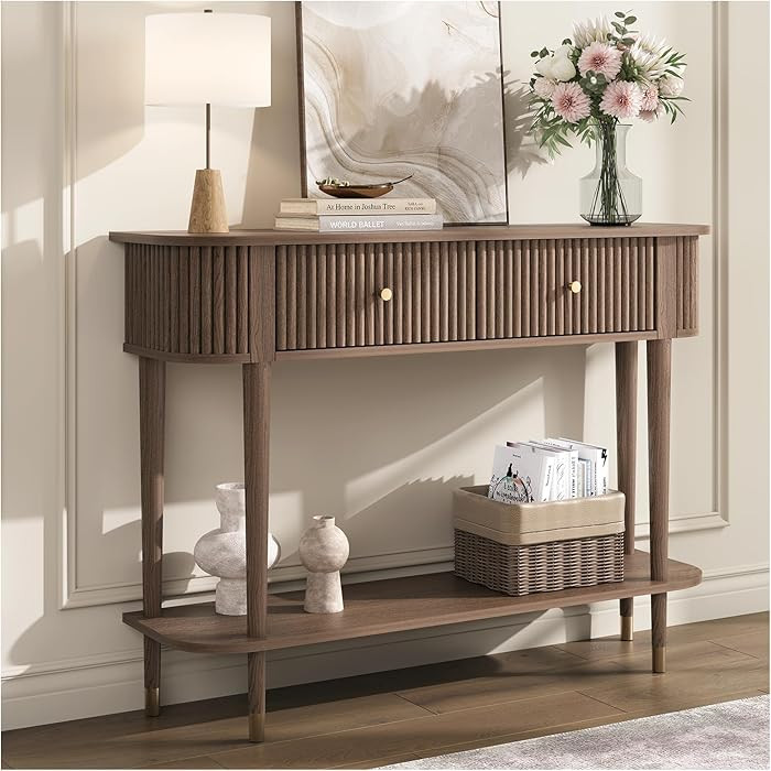 43" Entryway Table with Drawers,Fluted Console Table with Storage Shelf,Narrow Sofa Table for Liv... | Amazon (US)
