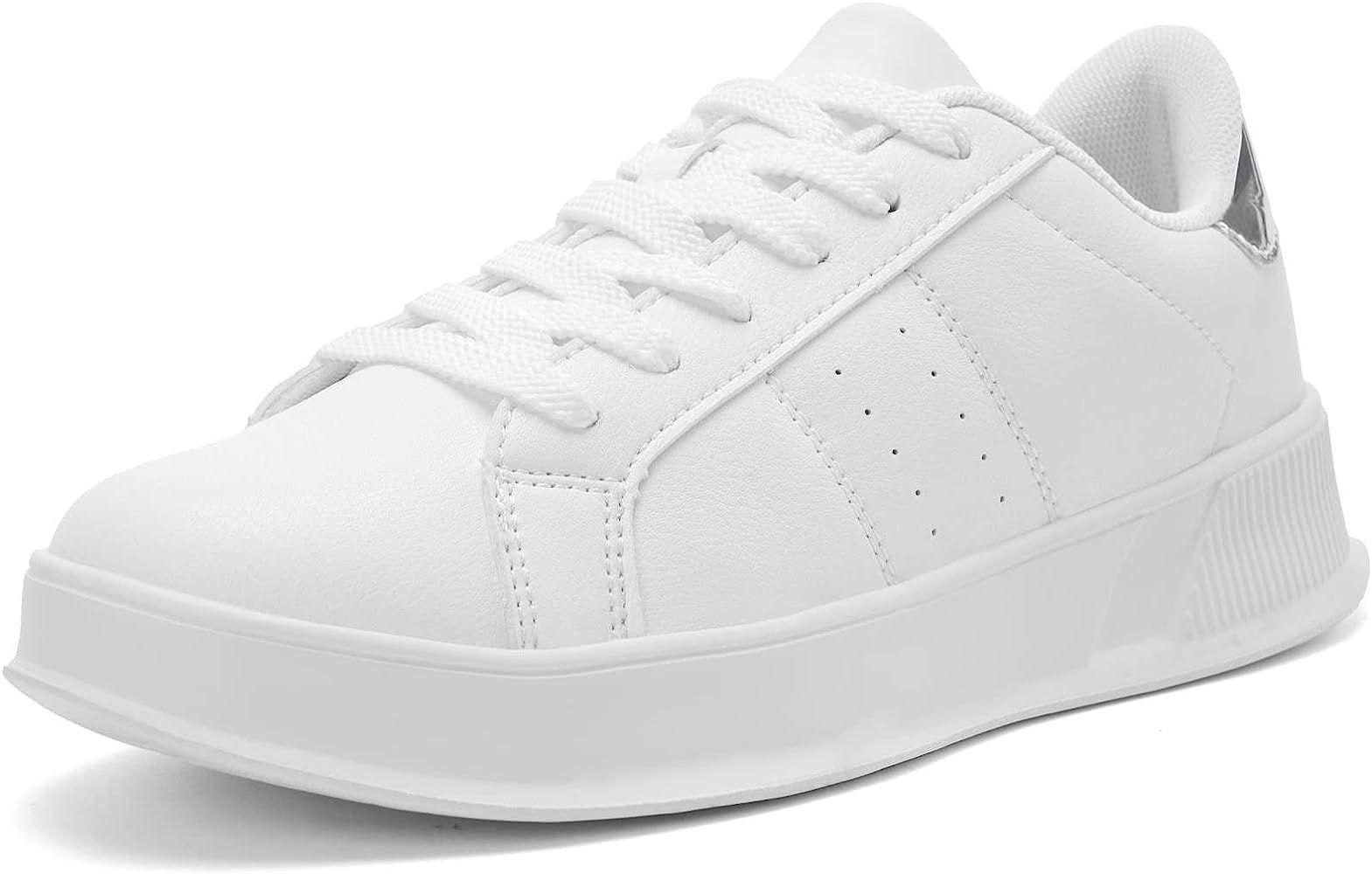 Lightweight White Sneakers for Women - Classic Leather Platform Walking Tennis Shoes Comfort Lace... | Amazon (US)