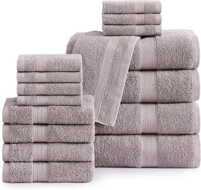LANE LINEN 100% Mercerized Cotton Bathroom Towel Set - 16 Pcs - Ring Spun, Fluffy, Soft & Highly ... | Amazon (US)