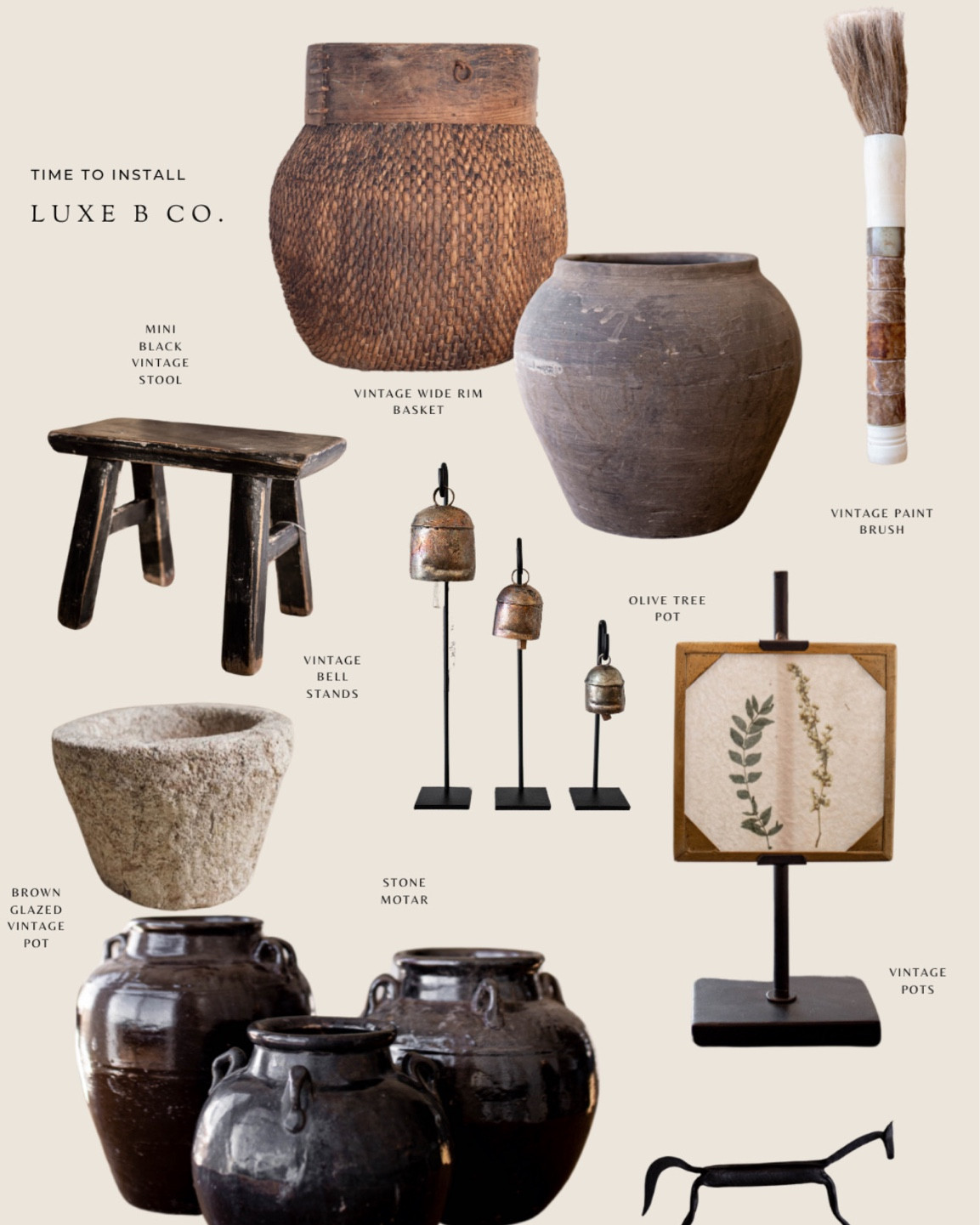 Luxe B Co. vintage finds. Shop our top items vintage pots , wood stools, stone mortar , picture easel and vintage bell stands 

#LTKhome