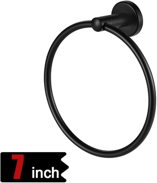 JQK Black Towel Ring, 304 Stainless Steel Matte Black Hand Towel Holder for Bathroom, Wall Mount,... | Amazon (US)