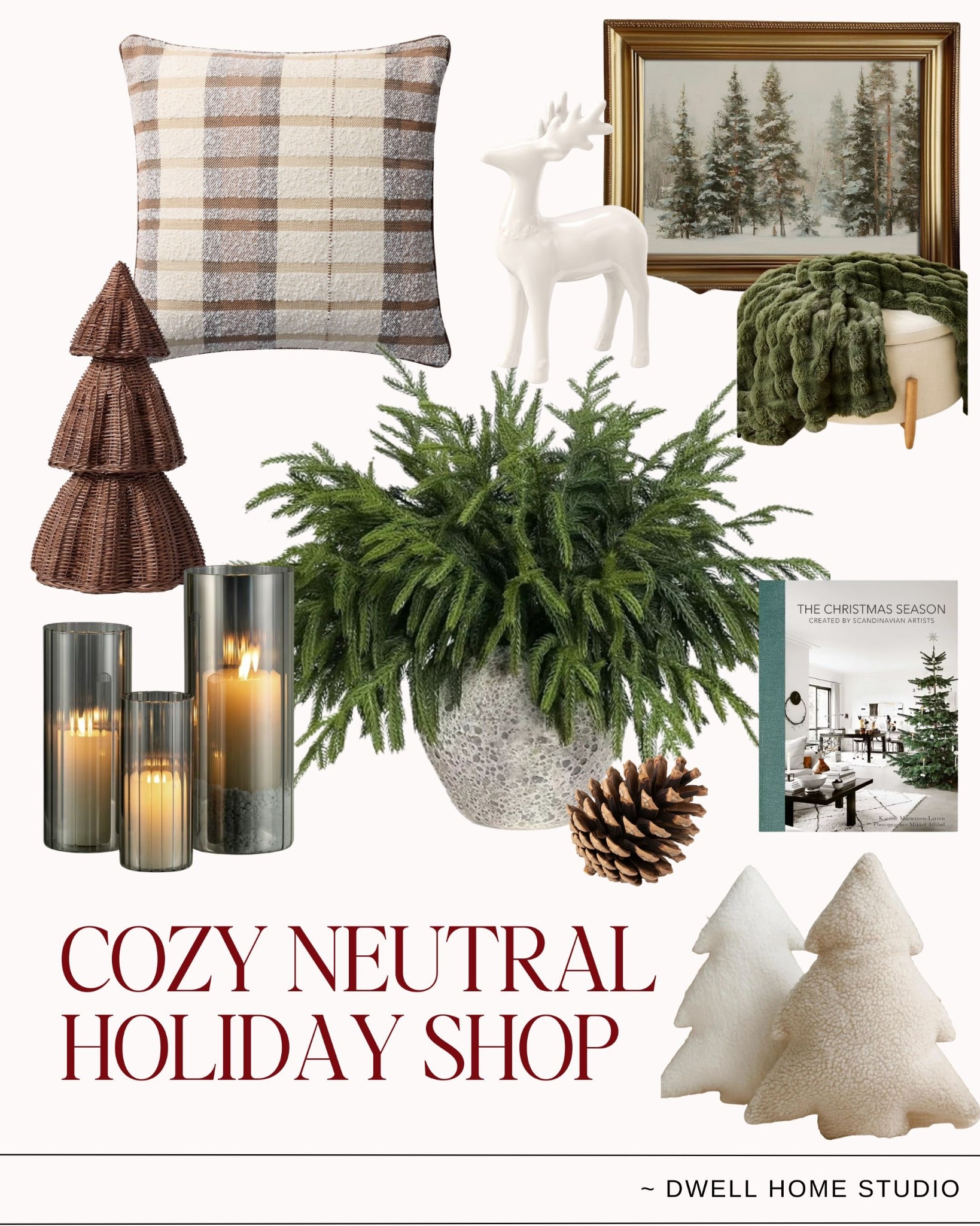 A cozy neutral holiday shop filled with warm textures, winter greenery, soft neutrals, and elevated Christmas decor. A curated seasonal edit for creating a calm, inviting, beautifully styled holiday home.