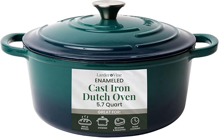 Larder & Vine Enameled Cast Iron 5.7qt Dutch Oven Pot with Lid | Bread Baking | Compatible on All... | Amazon (US)