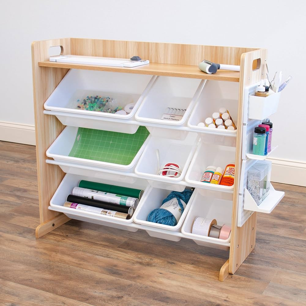 Humble Crew Crafts and Toy Storage Organizer with Top Shelf and 9 Removable Bins, Natural/White T... | Amazon (US)
